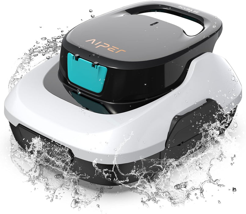 AIPER Scuba SE Cordless Pool Vacuum, Robotic Pool Cleaner Cleaner Lasts up to 90 Mins, Self-Parking, Dual Powerful Suction Ports, Idea for Above Ground Pool up to 33 Feet (Dark White)