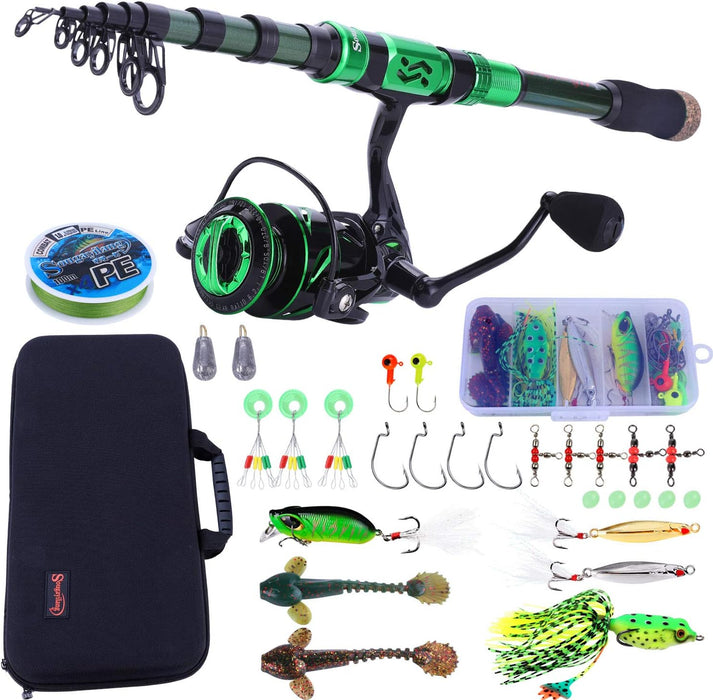 Sougayilang Fishing Rod and Reel Set Carbon Fiber Telescopic Fishing Rod 12+1BB Spinning Reel with Carry Case for Saltwater Freshwater