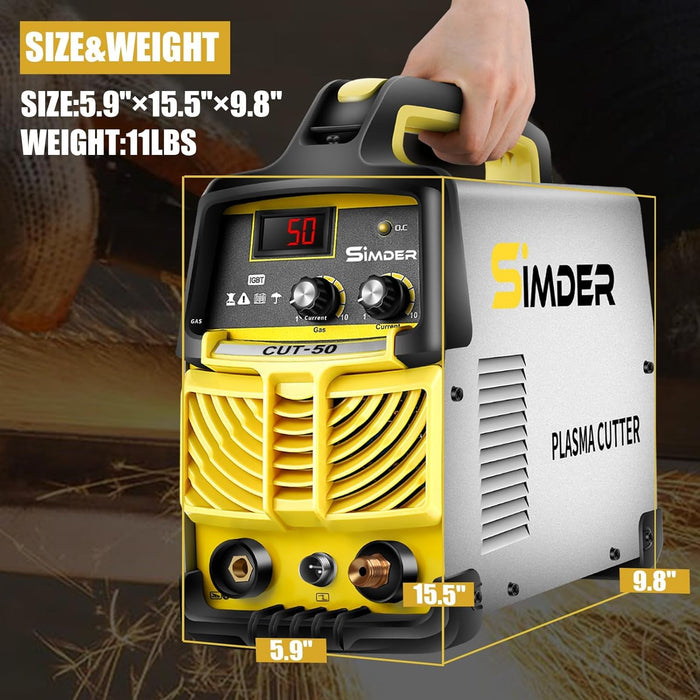 SSIMDER Plasma Cutter 50Amp Plasma Cutter Machine with Dual Voltage 110V/220V Non-Pilot Arc 1/2 Inch Clean Cut Plasma Cutting Equipment with High Frequency Easy Metal Cutter LCD Display IGBT Inverter