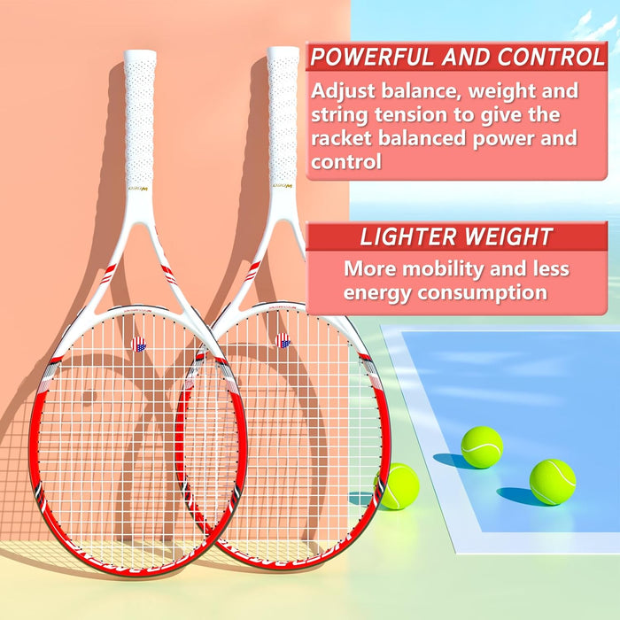 Pro Tennis Racket for Adults, 2 Player 27 inch Speed Tennis Racquet Acceptable for Beginner and Professional with 3 Tennis Balls, 2 Vibration Dampes, 2...