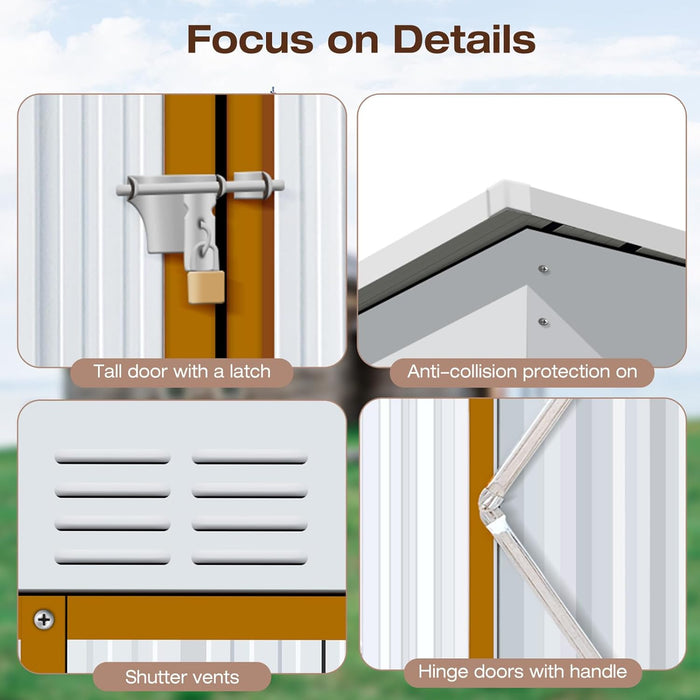 6' × 4' Metal Outdoor Storage Shed with Door & Lock, Waterproof Garde Storage Tool Shed with Base Frame for Backyard Patio,White-Bright Yellow