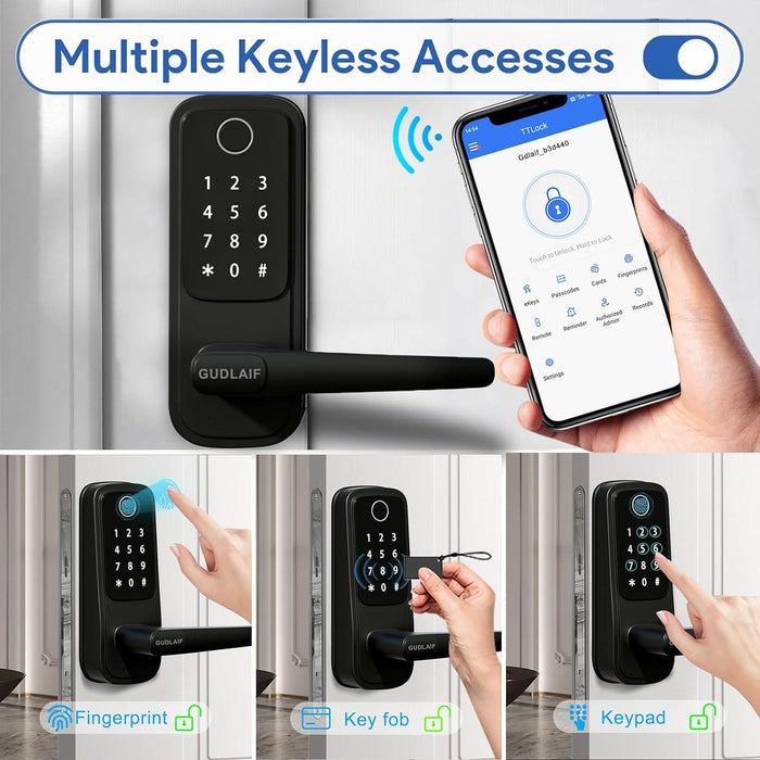 Smart Door Lock,5-in-1 Keyless Entry Door Lock with Handle, Keypad Door Lock Support WIFI & APP Control ,Biometric Fingerprint