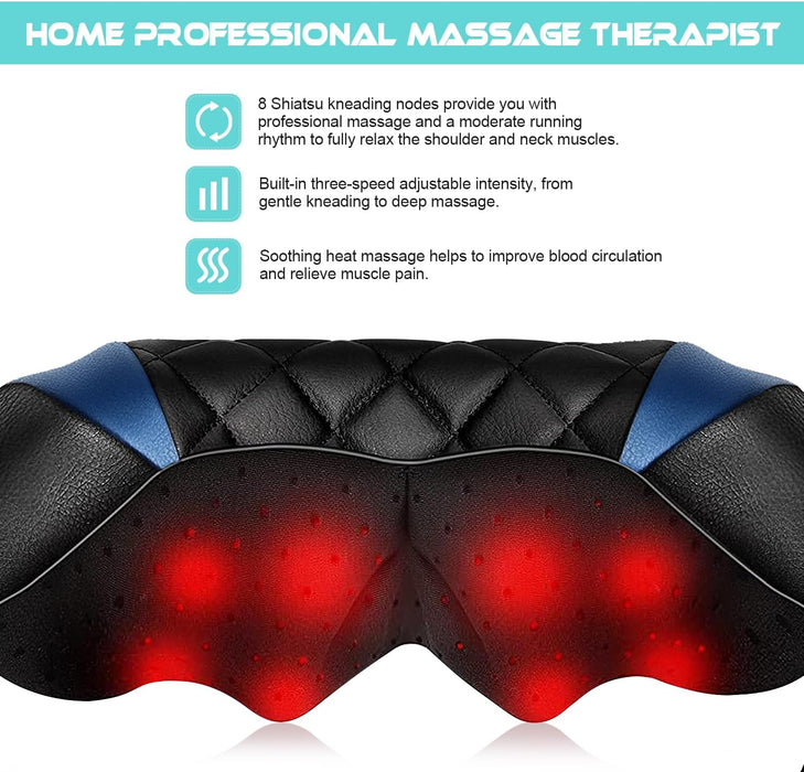 WOQQW Neck Massager with Heat, Shiatsu Back Neck and Shoulder Massager, Deep Tissue 4D Kneading Massage Relax Muscle Pain Relief, Use at Home, Office, Car- Best Gifts for Women Men Mom Dad