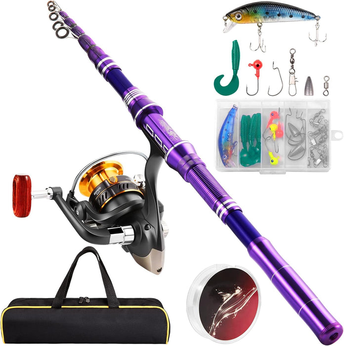 Castaroud Telescopic Fishing Rod Kit, Carbon Fiber Fishing Pole and Reel Combos with Spinning Reel, Fishing Gears and Travel Bag for Saltwater Freshwater