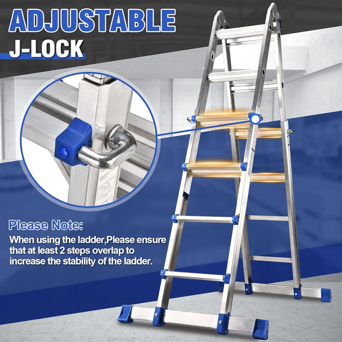 HBTower Ladder, A Frame 4 Step Extension Ladder, 17 Ft Multi Position Ladder with Removable Tool Tray and Stabilizer Bar, 330 lbs Capacity Telescoping Ladder for Household and Outdoor Work…