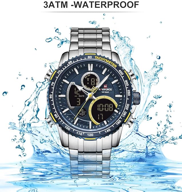 NAVIFORCE Digital Watch Men Luxury Stainless Steel Analog Quartz Waterproof Watches Fashion Business Chronograph Military Multifunctional Wristwatch