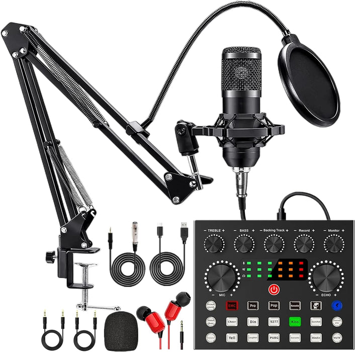 Podcast Equipment Bundle, BM800 Podcast Microphone Bundle with V8s Voice Changer, Condenser Microphone Recording Studio Package for Podcasting Live Streaming Singing PC Mobile TikTok YouTube