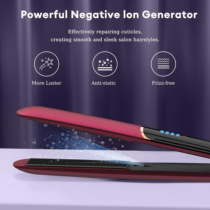 Flat Iron Hair Straightener and Curler 2 in 1 Plancha de Cabello 10s Fast Heat Up Flat Iron with Clear LCD Display Professional Ceramic Coating for Shinier & Smoother Hair,Hair Styling Tool