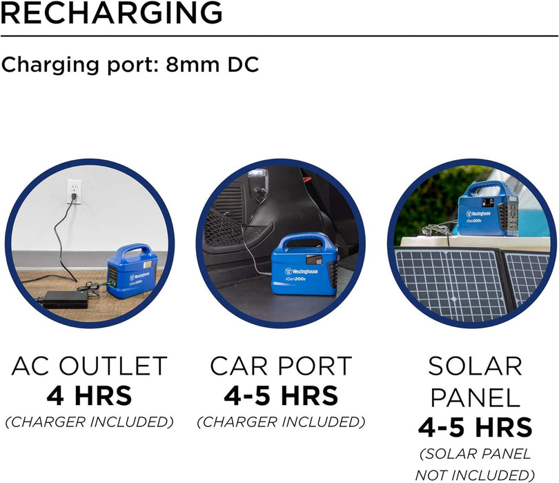 Westinghouse 194Wh 300 Peak Watt Portable Power Station and Solar Generator, Pure Sine Wave AC Outlet, Backup Lithium Battery for Camping, Home, Travel, Indoor/Outdoor Use (Solar Panel Not Included)