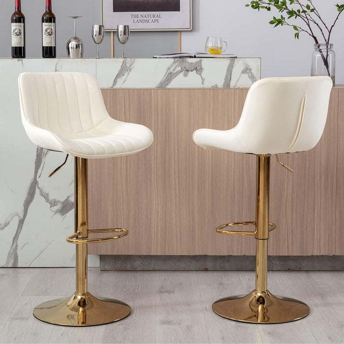 ECHINGLE Adjustable Swivel Gold Bar Stools Set of 4, Counter Height with Backs, Modern Velvet Island Chairs for Kitchen Home Decor（Beige）