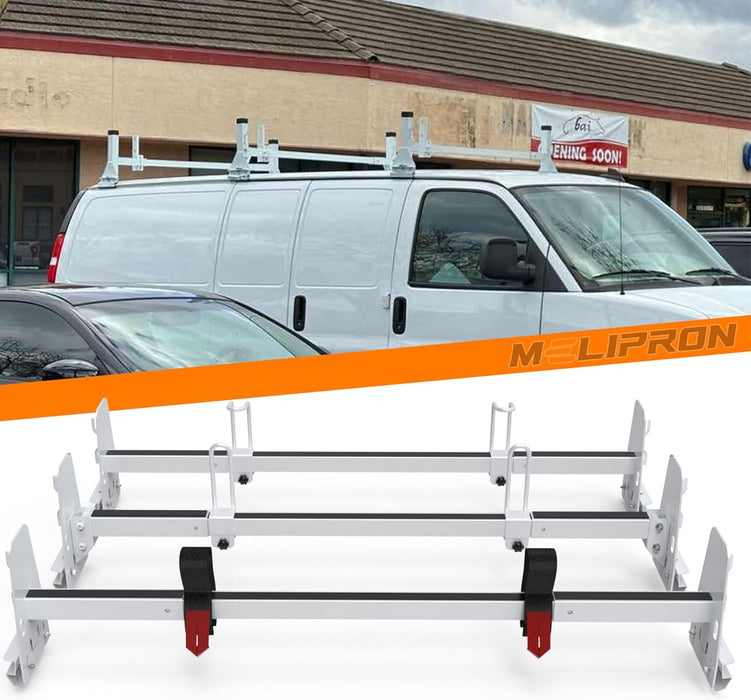 Universal Van Roof Ladder Rack Fit for Chevy Express 1500 2500 3500 Ford Econoline GMC Savana Rain Gutter Mount Rack