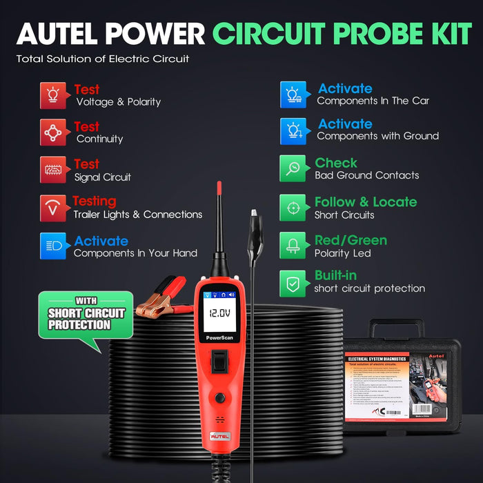 Autel PowerScan Automotive Circuit Tester, 12V 24V Power Circuit Probe Kit, Digital Multimeter/Relay & Diode Resistance Tool, for Frequency/Duty Cycle/Voltage Test, Activating Component, w/ 20ft Cable