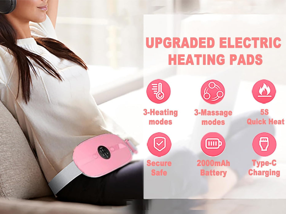 ZPP Portable Cordless Heating Pad, Fast Heating Pad, Electric Waist Belt Device, 3-Speed Vibration&Heat Levels, Back or Belly Heating Pad for Women and Girl