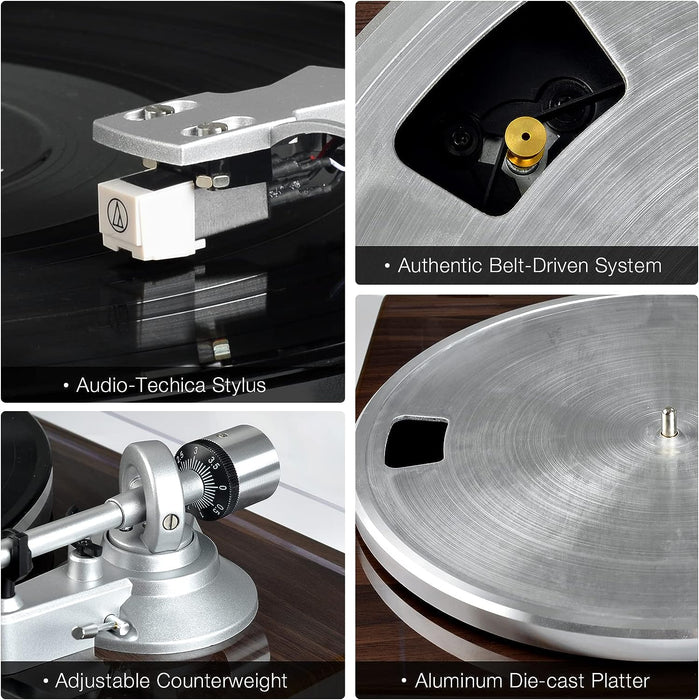 Turntables Belt-Drive Record Player with Wireless Output Connectivity, Vinyl Player Support 33&45 RPM Speed Phono Line USB Digital to PC Recording with Advanced Magnetic Cartridge&Counterweight