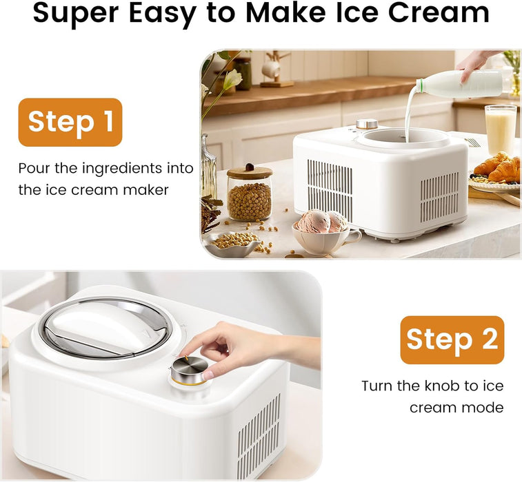 COWSAR 1 Quart Ice Cream Maker Machine with Built-in Compressor, Fully Automatic, No Pre-freezing, 1 Hour Keep-cooling, Easy to Clean