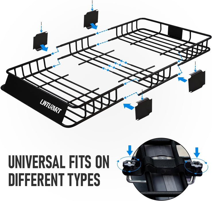 LWTURMRT 64 x 39 Inch Universal 300LB Heavy Duty Roof Rack Cargo with Cargo Net, Car Top Luggage Holder Carrier Basket for SUV,Truck or RV Camping Storage