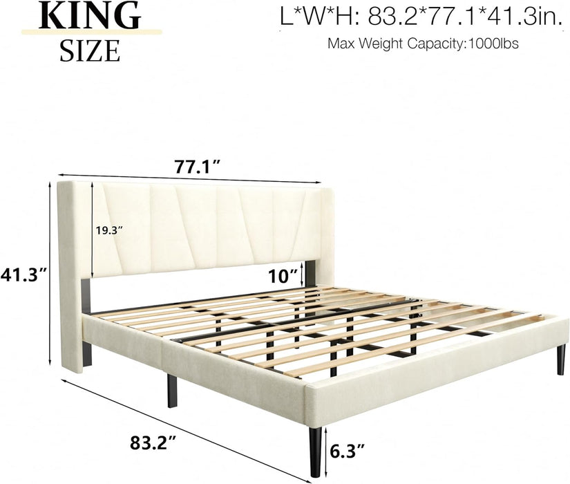 HAOARA King Bed Frame with Headboard, Velvet Upholstered Platform Bed Frames, Contemporary Mattress Foundation, Noise Free, No Box Spring Needed, Easy...