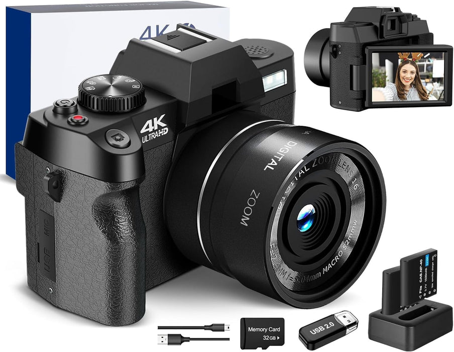 ATPLOES 4k Digital Cameras for Photography, Video/Vlogging Camera for YouTube with WiFi & App Control, Travel Camera with 32GB TF Card & 2 Batteries...