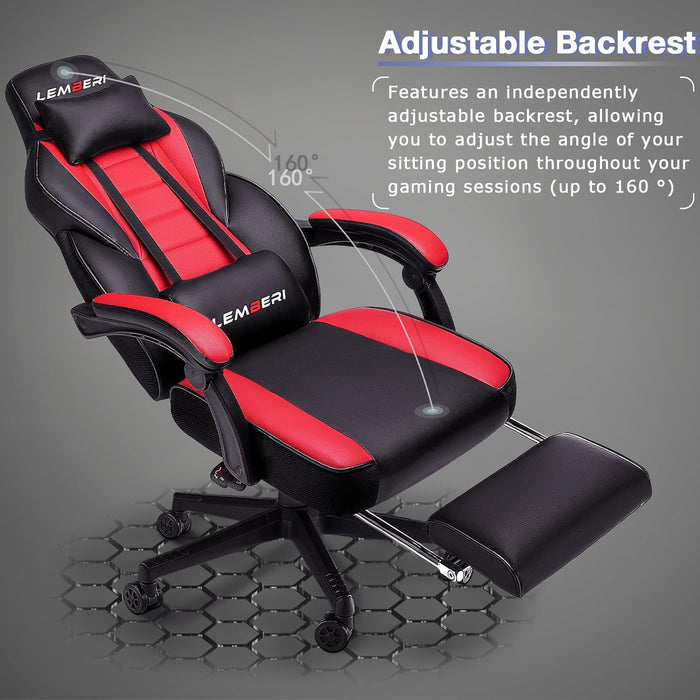 LEMBERI Video Game Chairs with footrest, Big and Tall Gamer Chair for Adults, 400lb Capacity, Racing Style Computer Chair with Headrest and Lumbar Support