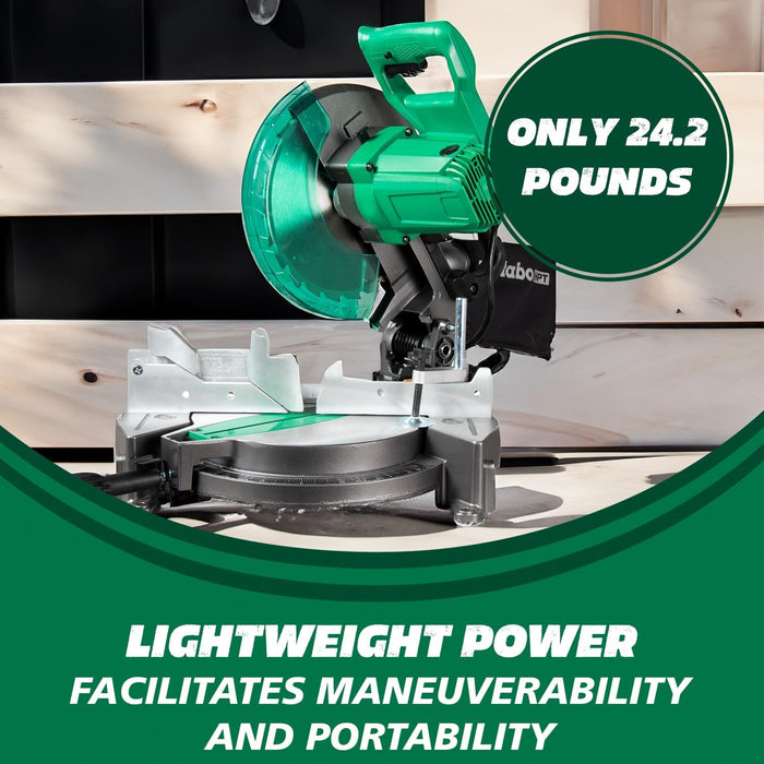 Metabo HPT Compound Miter Saw, 10" Miter Saw with Large Table Saw for woodworking, Power saw with 15-Amp Motor, Accurate Miter Angles, 0-45° Bevel, 24T TCT Miter Saw Blade, Positive Stops, C10FCGS