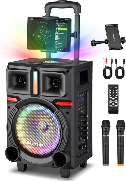 Karaoke Machine with 2 Wireless Microphones for Kids, Portable Bluetooth Singing Speaker Adults with Disco Ball + Lyrics Display Holder - TF Card/USB/FM Radio for Parties Recording