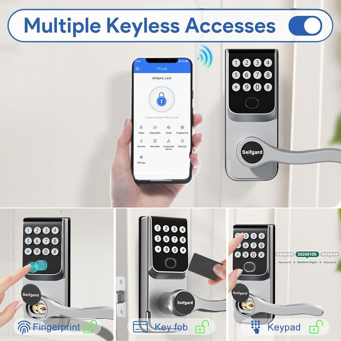 Keyless Entry Door Lock, 5-in-1 Smart Door Lock with Keypads, Digital Fingerprint Biometric Wireless Door Locks for Front Door