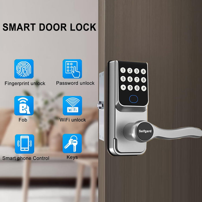 Keyless Entry Door Lock, 5-in-1 Smart Door Lock with Keypads, Digital Fingerprint Biometric Wireless Door Locks for Front Door