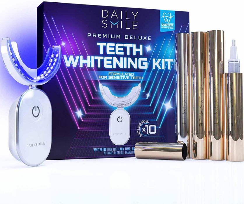 Premium 10-Min Teeth Whitening Kit for Sensitive Teeth, Helps Remove 20 Years of Stains, Teeth Whitening Strips Alternative, Waterproof 28X LED Teeth Whitening Light, 4 Teeth Whitening Pen