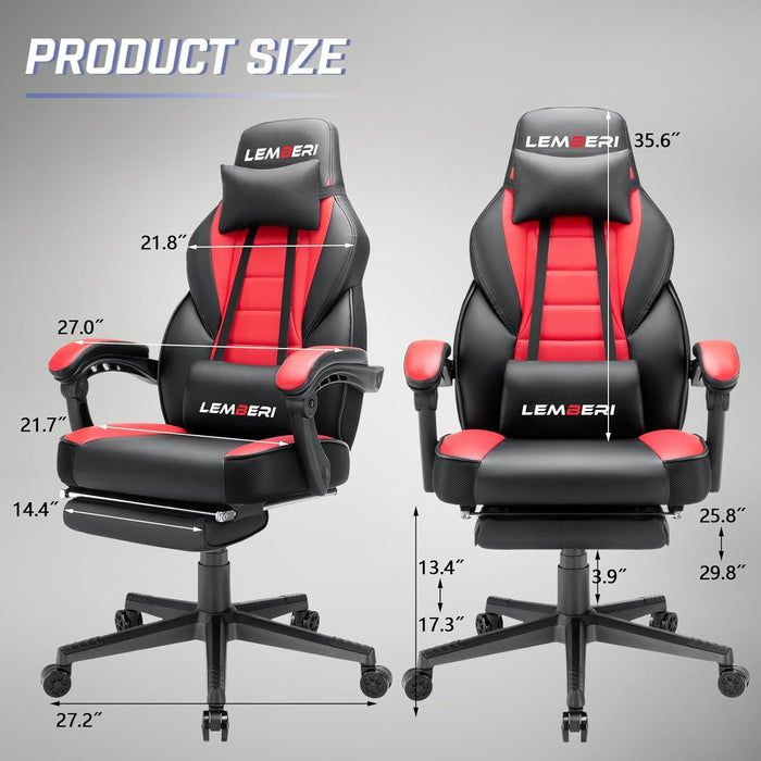 LEMBERI Video Game Chairs with footrest, Big and Tall Gamer Chair for Adults, 400lb Capacity, Racing Style Computer Chair with Headrest and Lumbar Support