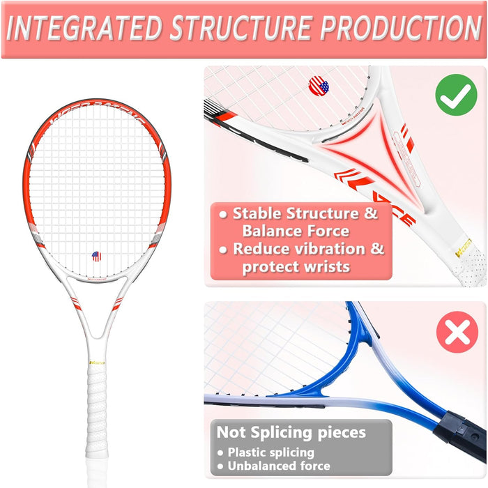 Pro Tennis Racket for Adults, 2 Player 27 inch Speed Tennis Racquet Acceptable for Beginner and Professional with 3 Tennis Balls, 2 Vibration Dampes, 2...