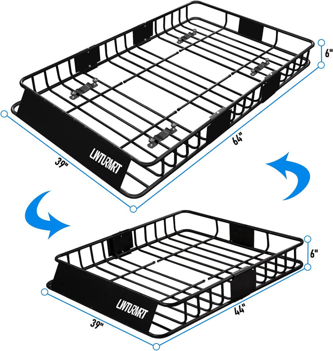 LWTURMRT 64 x 39 Inch Universal 300LB Heavy Duty Roof Rack Cargo with Cargo Net, Car Top Luggage Holder Carrier Basket for SUV,Truck or RV Camping Storage