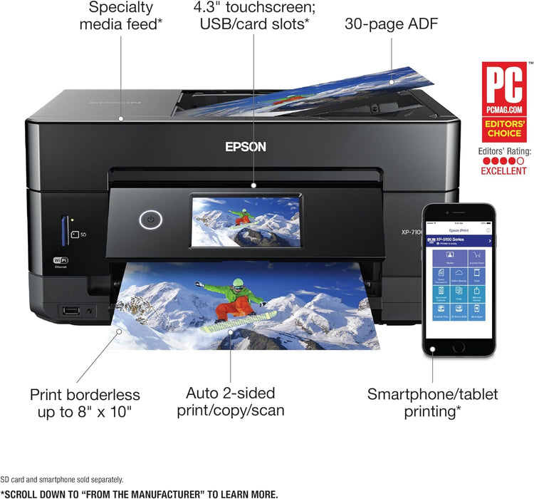 Epson Expression Premium XP-7100 Wireless Color Photo Printer with ADF, Scanner and Copier, Black, Small