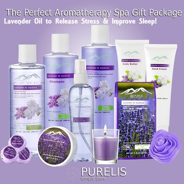 Bath Gift Baskets for Women. Purelis XL Lavender & Jasmine Bath Gifts for Her Spa Basket