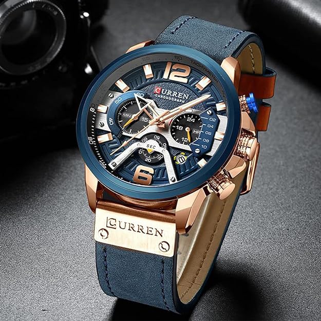 FANMIS Mens Luxury Watches Business Chronograph Dress Waterproof Leather Strap Analog Quartz Wrist Watch