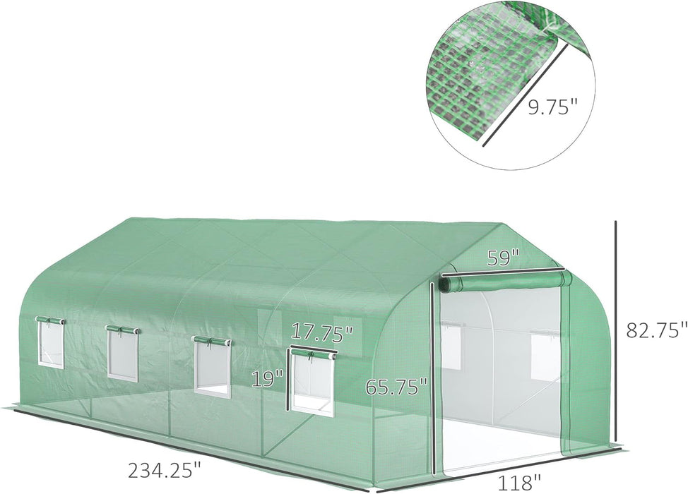 Outsunny 20' x 10' x 7' Walk-in Greenhouse, Tunnel Green House with Zippered Mesh Door and 6 Mesh Windows, Gardening Plant Hot House with Galvanized Steel Frame, Green