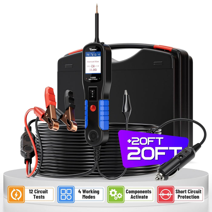 Power Circuit Probe Kit VDIAGTOOL V200, Automotive Circuit Tester, 12V 24V Car Probe Tester, Electrical Diagnostic Tool, AC DC Diode Resistance Relay Fuse Activate Component Test, 20FT+20FT Cable