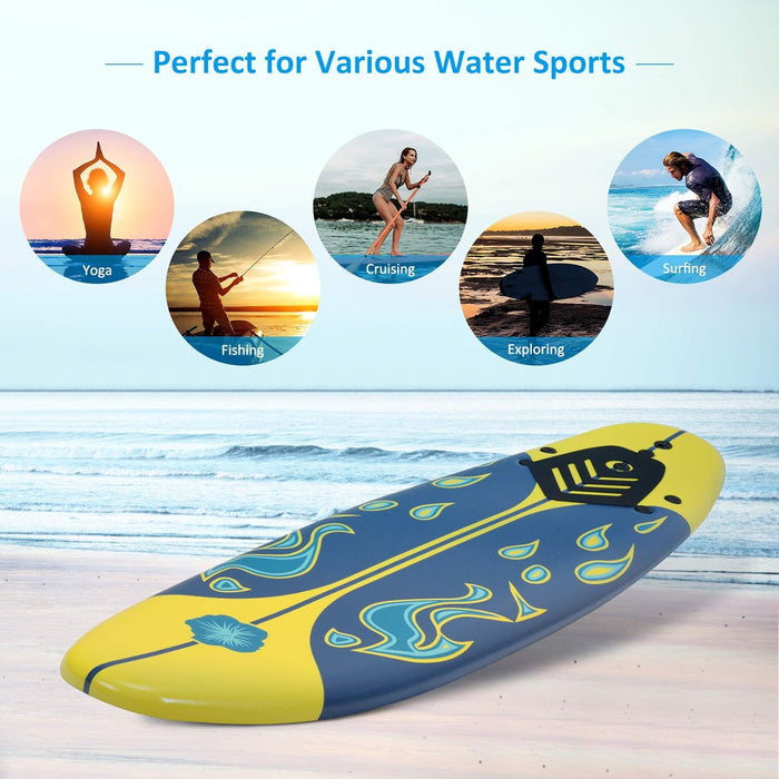 GYMAX Surfboard, 6' Body Board with Removable Fins & Protective Leash, Non-Slip Surfing Board for Surfing, Fishing Water Yoga