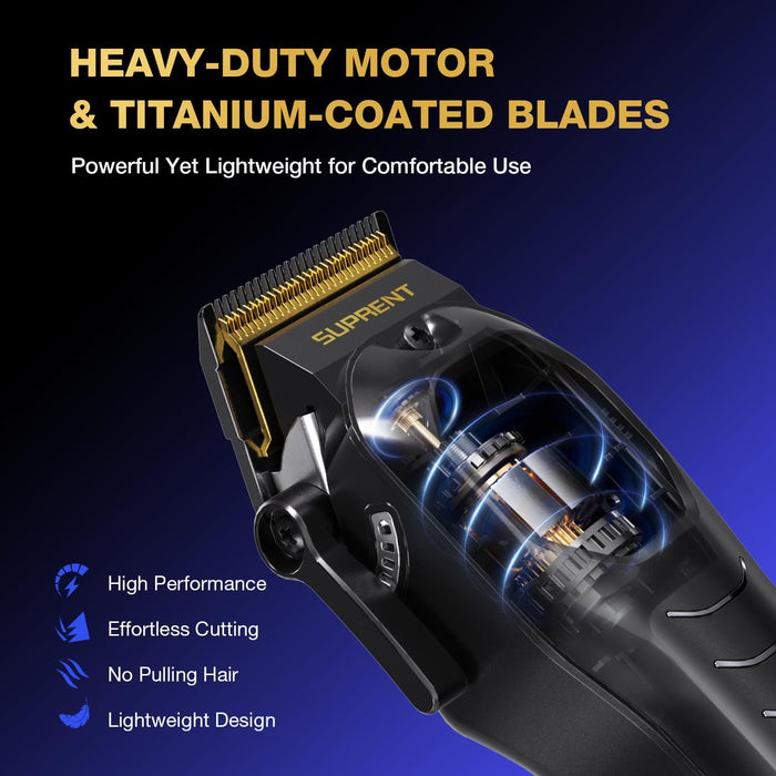 SUPRENT Professional Hair Clipper for Men-Rechargeable Heavy-Duty Motor Hair Cutting Kits with LED Display, Cordless Factory-Calibrated Zero Gapped Beard Hair Trimmer, Gifts for Men, Black