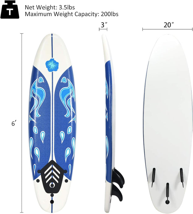 GYMAX Surfboard, 6' Body Board with Removable Fins & Protective Leash, Non-Slip Surfing Board for Surfing, Fishing Water Yoga