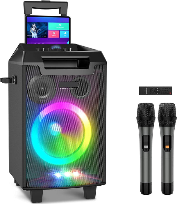 Karaoke Machine, Bluetooth Speaker PA System for Adults & Kids with 2 Wireless Microphones, 8'' Subwoofer, Wireless Singing Machine