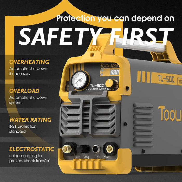 TOOLIOM 50A Non-Touch Pilot ARC Air Plasma Cutter Dual Voltage 110V/220V IGBT Inverter Metal Cutting Machine 1/2" Clean Cut