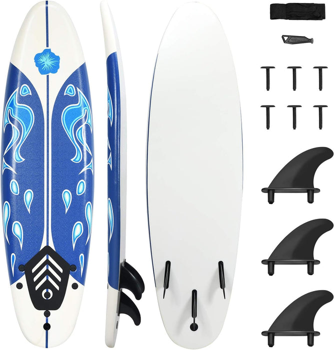 GYMAX Surfboard, 6' Body Board with Removable Fins & Protective Leash, Non-Slip Surfing Board for Surfing, Fishing Water Yoga