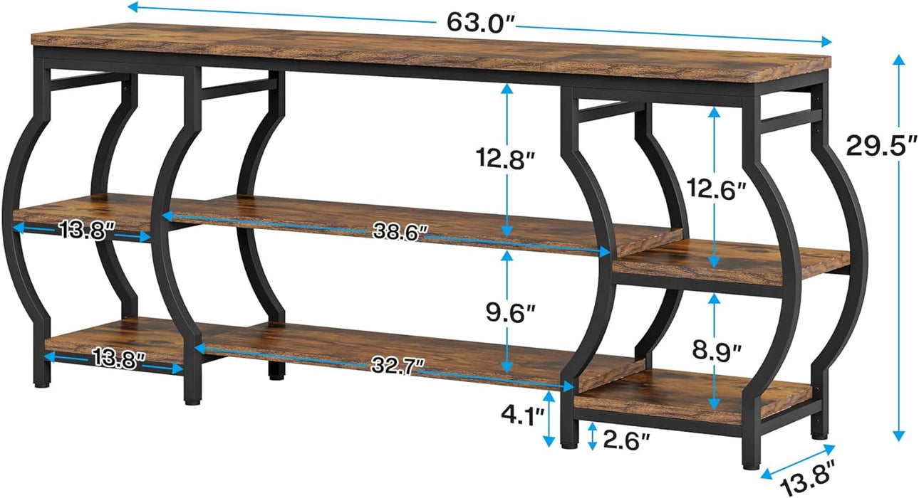 Tribesigns 63” Long Console Table, 3 Tier Entryway Table with Storage Shelves, Industrial Sofa Table Behind Couch, Entry Table for Hallway, Foyer, Living Room