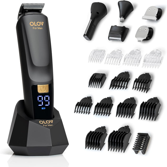 OLOV For Man Beard Trimmer, All-in-One Mens Grooming Kit with Trimmer for Beard, Nose, Body, Groin and Face, Cordless Hair Clippers Electric Razor, Black