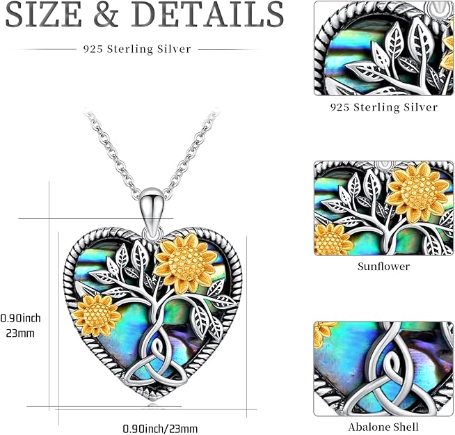 CHENGHONG Sunflower Necklace 925 Sterling Silver Tree of Life Necklace Daisy/Rose/Sunflower Pendant Necklace Sunflower Jewelry Gifts for Women Girls Mom