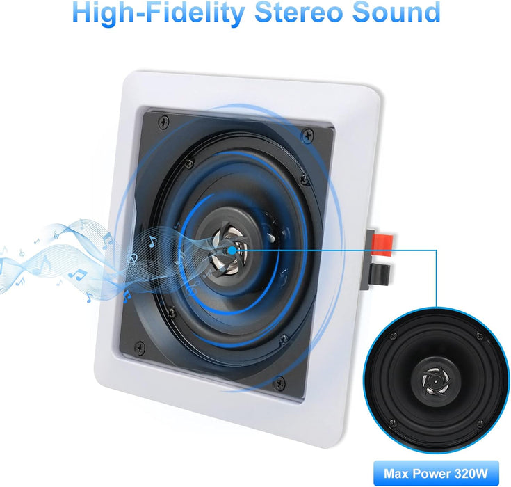 Herdio Bluetooth Ceiling Speakers, 320W 5.25 Inch Flush Mount in Wall Speakers Surround Sound System, Perfect for Home Theater, TV, Bathroom, White, 2 Pairs