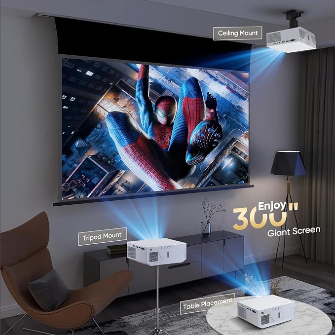 2024 Newest Projector with Wifi Bluetooth, 15000lux 500ANSI Native 1080P Bluetooth Mini Projector For Outdoor Home Movie 300", Compatible with Iphone Android / Ipad/ Laptop/ TV Stick