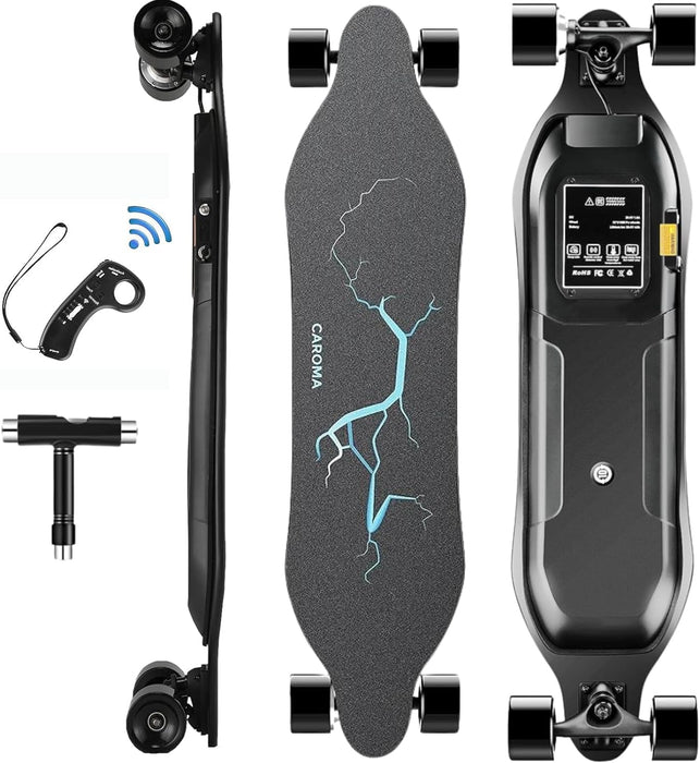 Caroma Electric Skateboards with Remote, 350W Powerful Brushless Motor, 12.4MPH Top Speed, 13 Miles Max Range, Various Speeds Adjustable, Electric Longboard for Adults & Teens, Suitable for Beginners