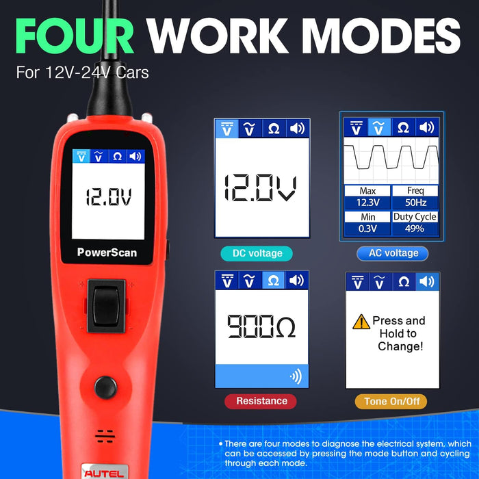 Autel PowerScan Automotive Circuit Tester, 12V 24V Power Circuit Probe Kit, Digital Multimeter/Relay & Diode Resistance Tool, for Frequency/Duty Cycle/Voltage Test, Activating Component, w/ 20ft Cable