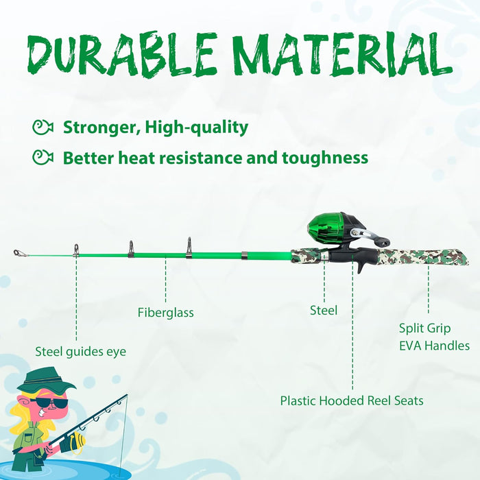 WIDDEN Kids Fishing Pole, Portable Telescopic Kids Fishing Poles for Boys and Girls, Fishing Rod and Reel Combo Kit with Tackle Box, and Fishing Net